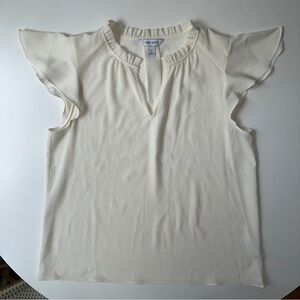 Nine West Cream Flutter Sleeve Ruffle Neck Blouse Size‎ M